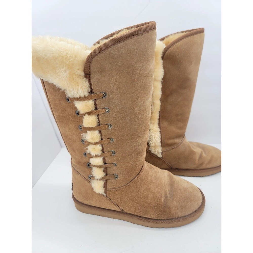 Lamo Essential Boots Chestnut Brown Faux Fur Tall Suede Womens Size 8
